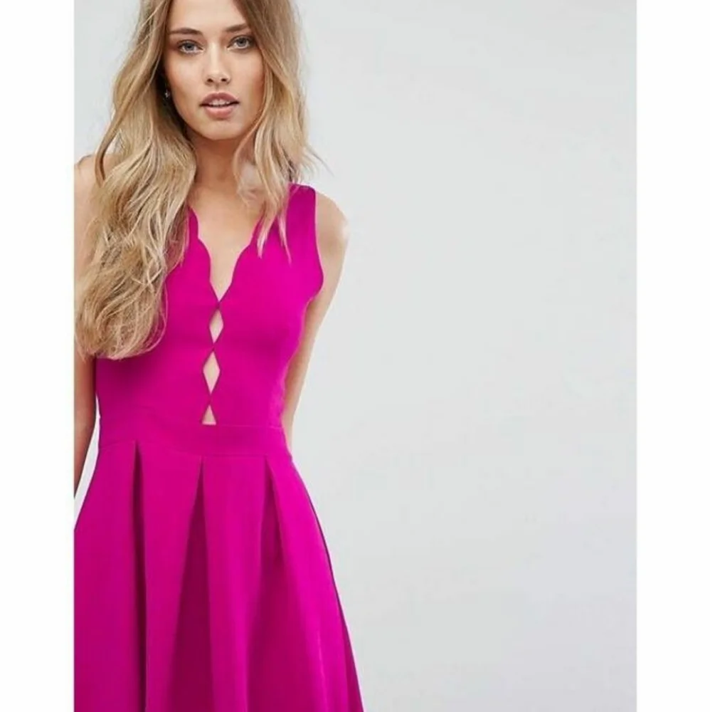 Adelyn Rae Sexy Fuschia Scalloped Peek-A-Boo Bodice Skater Style Dress - Picture 2 of 13